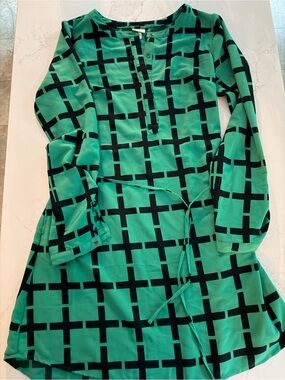 Merona Green and Black Mini Dress with Cross Grid Print